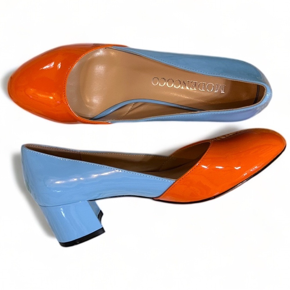 New MODENCOCO Women's Block Round Toe Slip On Patent Chunky Low Heel Pumps sz 7 - Picture 2 of 16